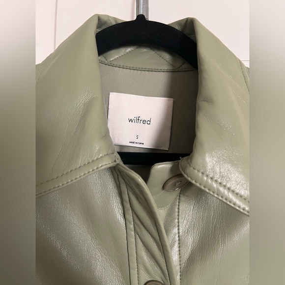 Aritzia Wilfred Ganna Faux Leather Shirt Jacket Shacket Sage Green S pants - Picture 2 of 5